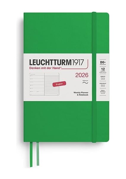 LEUCHTTURM1917 Çanta Boy (B6+) 12 Aylık Ajanda ve Not Defteri (Çizgili) 2026 Yumuşak Kapak, Ingilizce, Spring LEAF372688