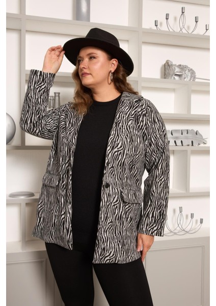 Zebra Desenli Büyük Beden Ceket Gri modelleri