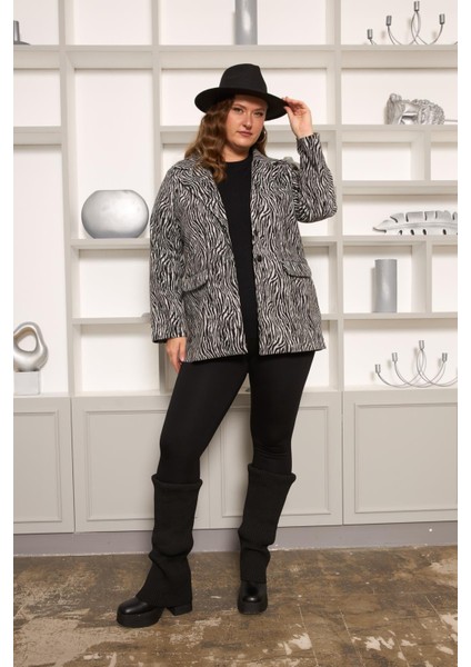 Zebra Desenli Büyük Beden Ceket Gri indirimleri