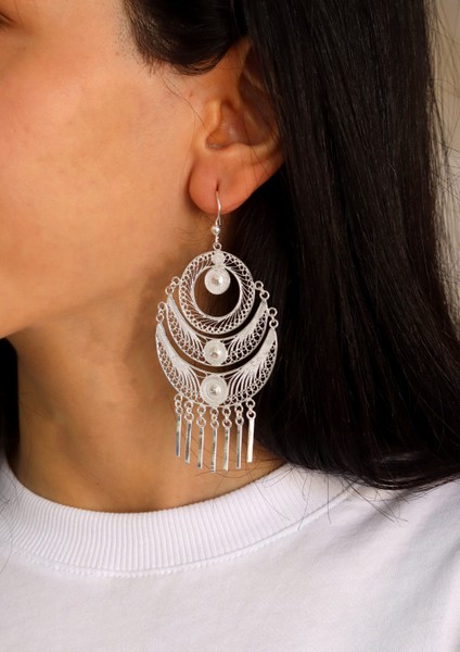 Büyük Boy Sallantılı Hilal Işlemeli 925 Ayar Gümüş Telkari Kadın Küpe 201024664 fiyatları