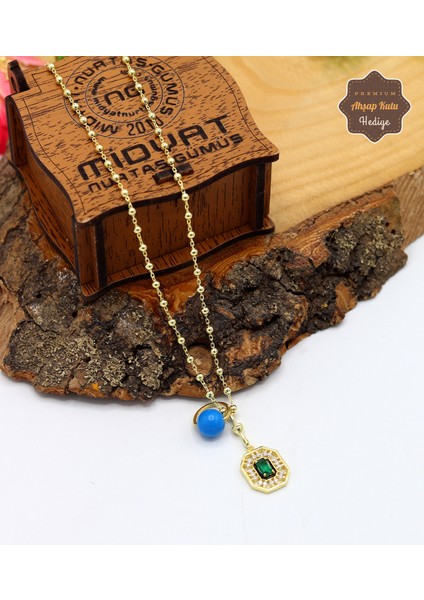 Zümrüt Taşlı Boncuklu Top Model Gold Kaplama 925 Ayar Gümüş Kadın Kolye 201024694 fiyatları