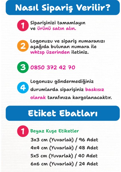 Kişiye ve Firmaya Özel Logolu Etiket Beyaz Kuşe Yuvarlak 3x3 - 4x4 - 5x5 - 6x6 cm fiyatları