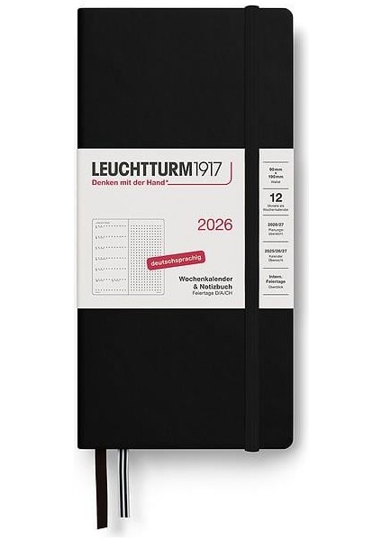 Weekly Planner & Ajanda Defter Noktalı Wallet (B6+ x A6) 2026, Black, English 372877