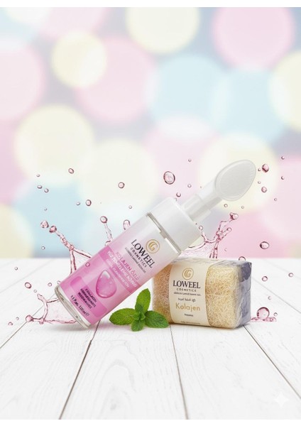 Kolajen Özlü Cilt Bakım Seti – Doğal Kabak Lifli Sabun ve Yüz Temizleme Köpüğü 150 ml