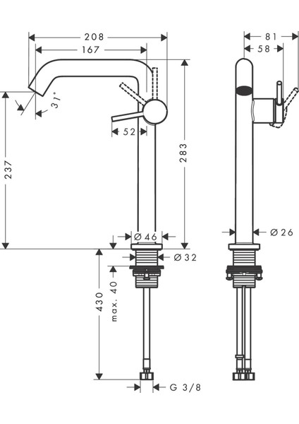 Tecturis S Tek Kollu Lavabo Bataryası 240 Fine Coolstart Ecosmart+, Itmeli Açılır Gider Setine Sahip Lavabolar Için - 73370000 modelleri