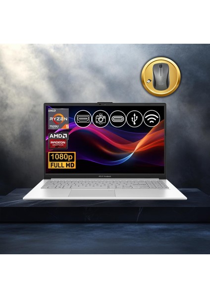 Vivobook Go 15 RYZEN5-7520U 8gb 1tb Nvme SSD E1504FA-BQ1741 Atl6 15.6" Freedos Notebook+Mouse