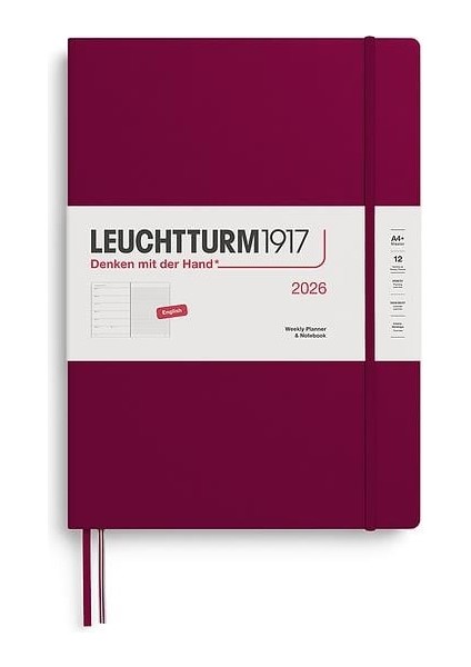 LEUCHTTURM1917 Master Boy (A4+) 12 Aylık Ajanda ve Not Defteri (Çizgili) 2026 Sert Kapak, Ingilizce, Port RED372641