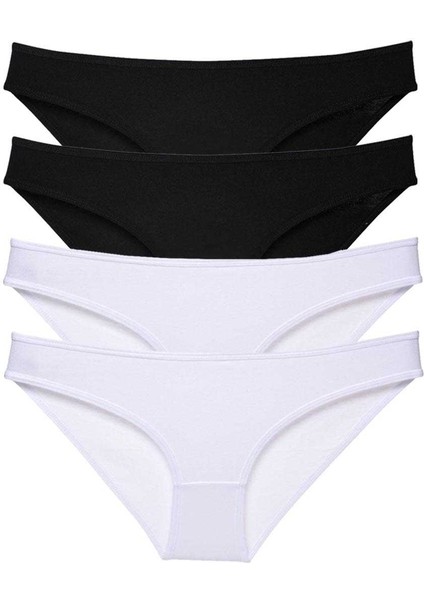 4 Adet Eko Set Likralı Kadın Slip Külot Siyah Beyaz