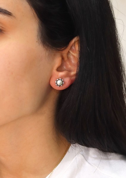 Inci Taşlı Yuvarlak Model 925 Ayar Gümüş Telkari Kadın Küpe 201024721