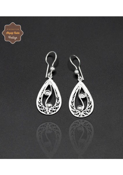 Sallantılı Nokta Işlemeli Damla Model 925 Ayar Gümüş Telkari Kadın Küpe 201024668