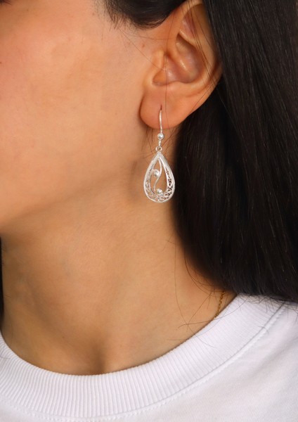 Sallantılı Nokta Işlemeli Damla Model 925 Ayar Gümüş Telkari Kadın Küpe 201024668 fiyatları