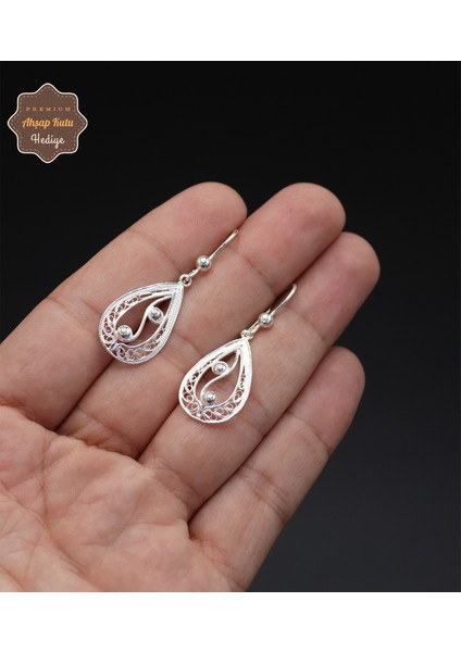 Sallantılı Nokta Işlemeli Damla Model 925 Ayar Gümüş Telkari Kadın Küpe 201024668 modelleri