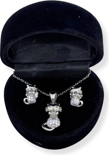 Işıltılı Kedi Gümüş Set&takım