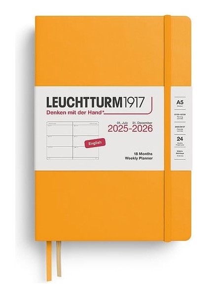 LEUCHTTURM1917 Orta Boy (A5) 18 Aylık Haftalık Ajanda 2026 Sert Kapak, Ingilizce, Rising Sun 372810
