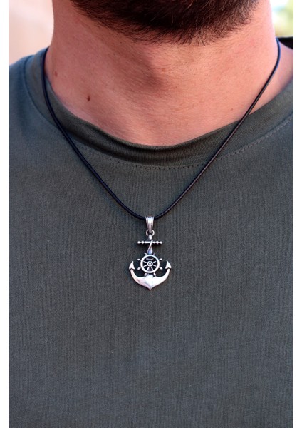 Gemici Dümeni ve Denizci Çapası Model 925 Ayar Gümüş Erkek Kolye 201024605 modelleri
