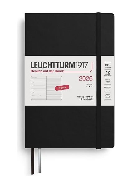 LEUCHTTURM1917 Çanta Boy (B6+) 12 Aylık Ajanda ve Not Defteri (Çizgili) 2026 Yumuşak Kapak, Ingilizce, Siyah 372684