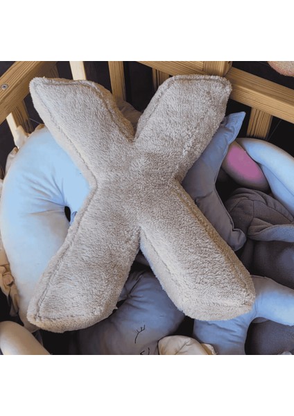 Litera, x Harfi, Yastık, Kırlent, Elyaf Dolgulu, Welsoft Kumaş, 40 cm