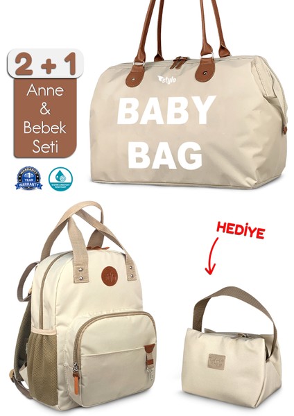 Baby Bag Bebek Bakım Kadın Omuz Çantası + Popi Anne Kadın Sırt Çantası Termos Çanta Hediye