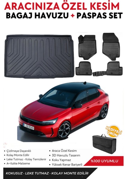 Opel Corsa F 2023 Model Bagaj Havuzu+Paspas Full Takım+Hediyeli