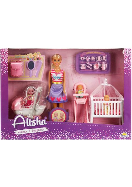 Alisha Beşikli, Mama Sandalyeli, Pusetli Bebek Bakım Seti – 29 cm Alisha Mother & Daughter Set indirimleri