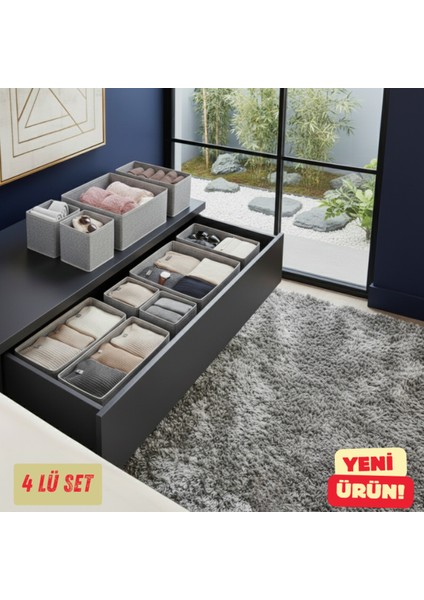 4'lü Çekmece Dolap Içi Düzenleyici Kutu Raf Set Bebek Eşyası Çocuk Odası Banyo Organizer/gri