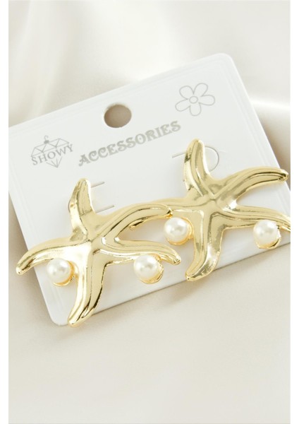 Wizard Deniz Yıldızı Metal Inci Küpe-Gümüş Rengi