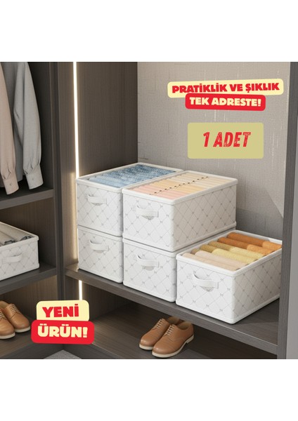 1 Adet FIYONK-45CMX25CMX20-DOLAP Içi Düzenleyici,raf Düzenleyici,katlanabilir Kıyafet Saklama Kutusu