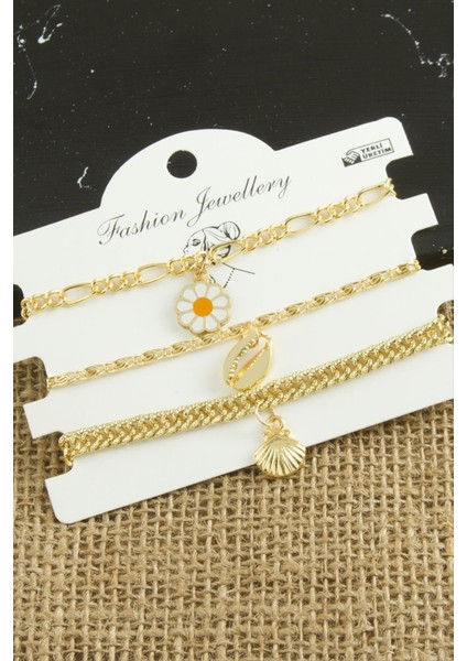 Wizard 3 Adet Papatya Trend Zincir Bileklik-Sarı