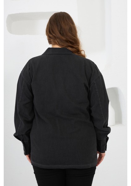 Cep Taş Detaylı Büyük Beden Gömlek Füme indirimleri