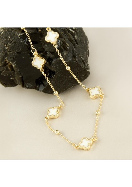 Wizard Çiçek Mineli Yeni Sezon Zincir Kolye 45 Cm-Beyaz