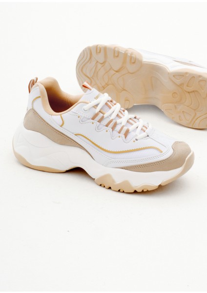 Kadın Krem Rahat Kalıp Yüksek Taban Bağcıklı Spor Ayakkabı fırsatları