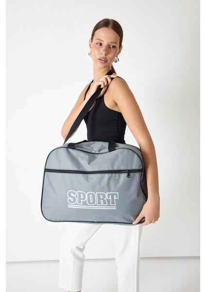 Powerspeed Kadın Füme Büyük Boy Önü Fermuarlı Baskılı Spor ve Seyahat Omuz Çantası