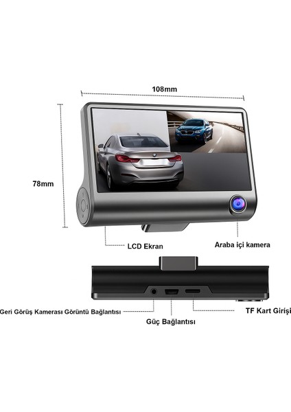 Full Hd 1080P Üçlü Araç Kamerası Ön + Iç + Arka Kamera G-Sensör Geniş Açılı Görüş fırsatları