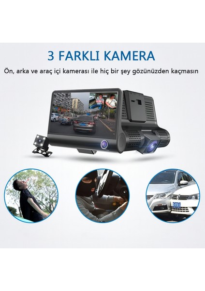 Full Hd 1080P Üçlü Araç Kamerası Ön + Iç + Arka Kamera G-Sensör Geniş Açılı Görüş indirimleri
