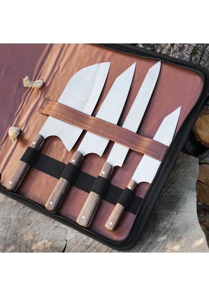 Şef Bıçağı Seti 4'lü - Ceviz Sap - Çantalı