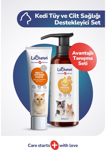 Taurinli Biyotin Multivitamin Kedi Maltı Tüy Yumak Önleyici ve Omega 3 ve 6 Takviyesi Balık Yağı