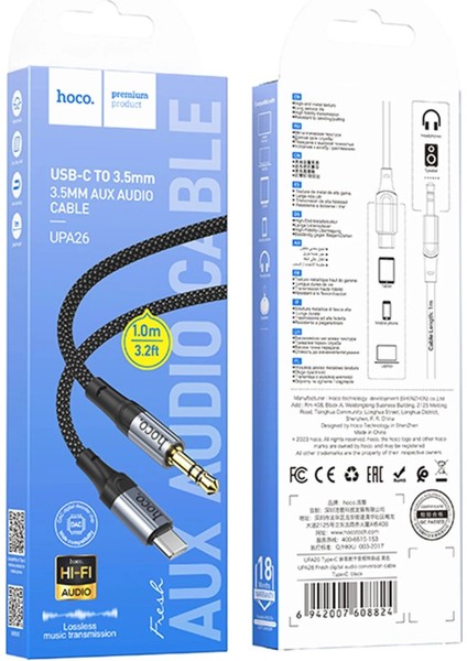Hoco. UPA26 1m Hasırlı Type-C To Aux Kablo - Siyah indirimleri