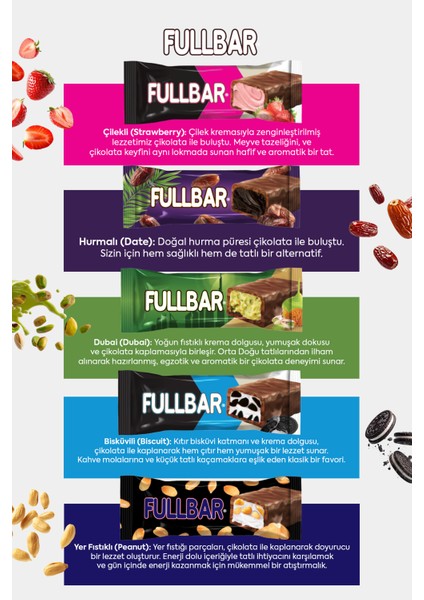 Mini Mix Atıştırmalık Bar Çikolata 240 gr (Dubai,yer Fıstığı,bisküvi,hurma,çilek) 5 Çeşit - 20 Adet modelleri