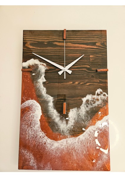 Doğal Çam Ağacından El Yapımı Epoksi Duvar Saati - Sessiz Akar Mekanizma (56X35X2 Cm) fiyatları