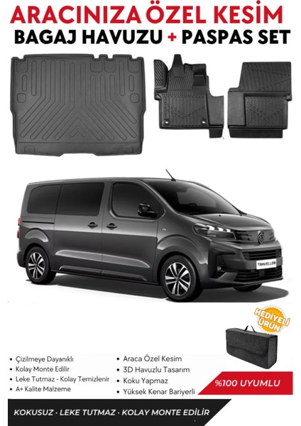 Peugeot Expert Traveller 8+1 2023-2024-2025 Model Bagaj Havuzu+Paspas Full Takım+Hediyeli