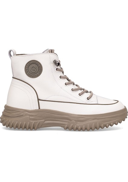 25K310-13 Kadın Hakiki Deri Sneaker Bot Bej