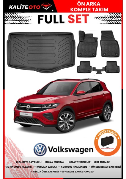 Volkswagen T-Cross 2023-2024-2025 Model Alt Bagaj Havuzu+Paspas Takımı Full Set+Hediyeli