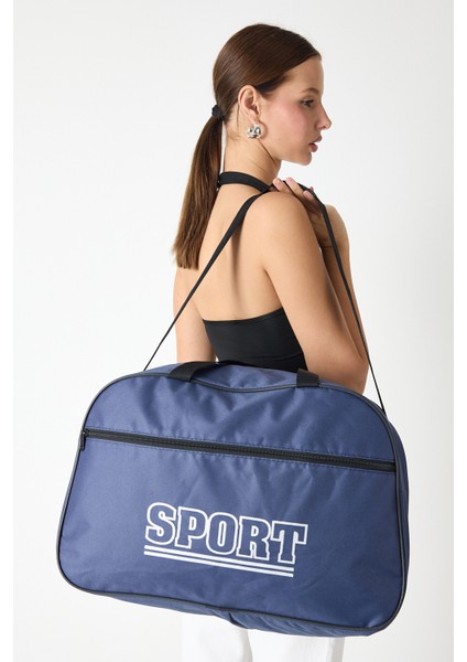 Powerspeed Kadın Lacivert Büyük Boy Önü Fermuarlı Baskılı Spor ve Seyahat Omuz Çantası