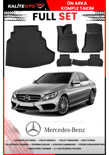 Mercedes C Seri W205 Rampalı Kulaklı 2015-2016-2017 Model Bagaj Havuzu+Paspas Takımı Full Set