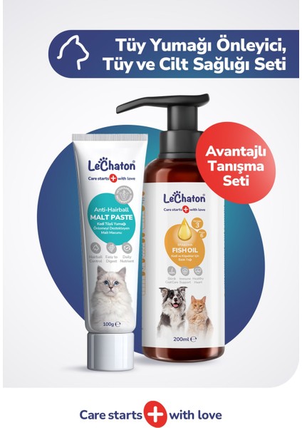 Kedi Tüy Yumağı Önleyici Malt ve Omega 3 ve 6 Takviyesi Balık Yağı Cilt Sağlığı Seti