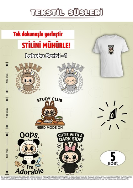 Ütü ile Yapışan Kıyafet Etiketi Labubu Serisi-1 5li Set