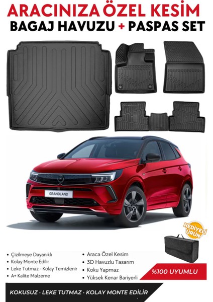 Opel Grandland 2018-2019-2020-2021-2022-2023-2024 Model Alt Bagaj Havuzu+Paspas Full Takım+Hediyeli