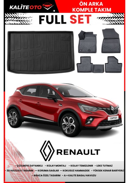 Renault Captur 2020-2021-2022-2023-2024-2025 Model Alt Bagaj Havuzu+Paspas Takımı Full Set