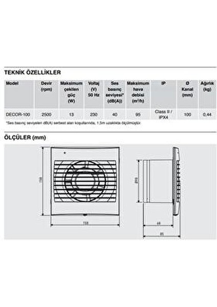 Banyo Wc Fanı Yüksek Performanslı 100 mm Kolay Montaj 1 Adet