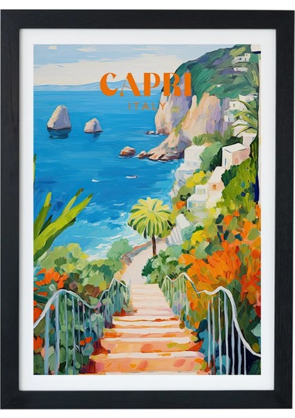 Travel Seri-E Caprı | Kafe Salon Oturma Odası | Siyah Çerçeveli Poster Tablo